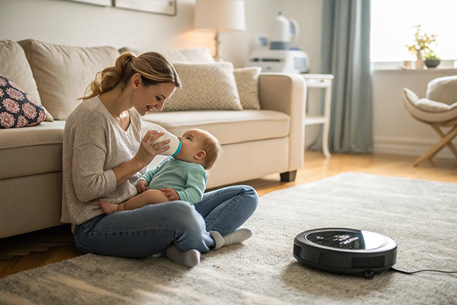 robot vacuum cleaner sweeping the floor