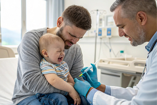 the baby is being vaccinated